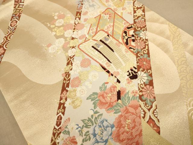 平和屋着物◎六通柄袋帯 駒刺繍 慶長御所絵巻 金糸 正絹 逸品 AAAZ5815dt
