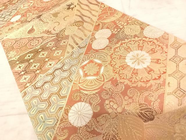 平和屋着物◎六通柄袋帯 切嵌花文 金糸 正絹 逸品 AAAZ5843yx