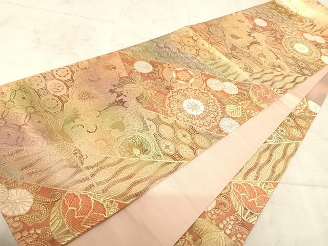 平和屋着物◎六通柄袋帯 切嵌花文 金糸 正絹 逸品 AAAZ5843yx