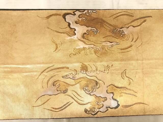 平和屋着物◎太鼓柄袋帯 立波文 金糸 金通し地 正絹 逸品 AAAZ5857yx