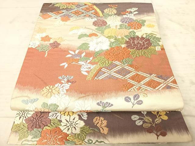 平和屋着物◎六通柄袋帯 唐織 籬花文 金糸 正絹 逸品 AAAZ5878yx