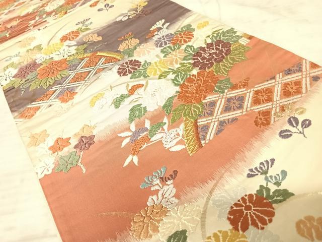 平和屋着物◎六通柄袋帯 唐織 籬花文 金糸 正絹 逸品 AAAZ5878yx