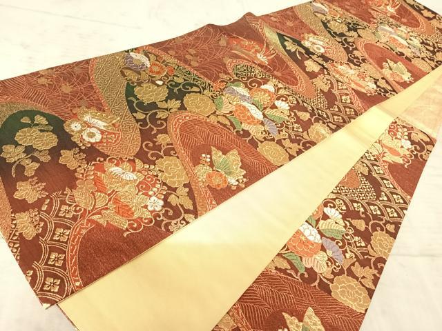 平和屋着物◎六通柄袋帯 唐織 流水花文 金糸 正絹 逸品 AAAZ5890yx