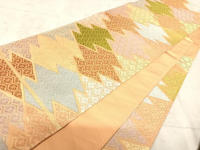平和屋着物◎六通柄袋帯 唐織 松皮菱花文 金糸 正絹 逸品 AAAZ5911yx