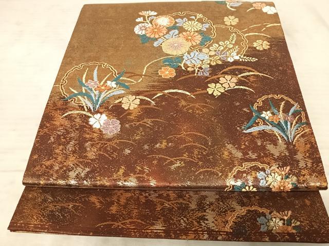 平和屋着物◎六通柄袋帯 唐織 雪輪露芝文 金糸 引箔 正絹 逸品 AAAZ5940yx