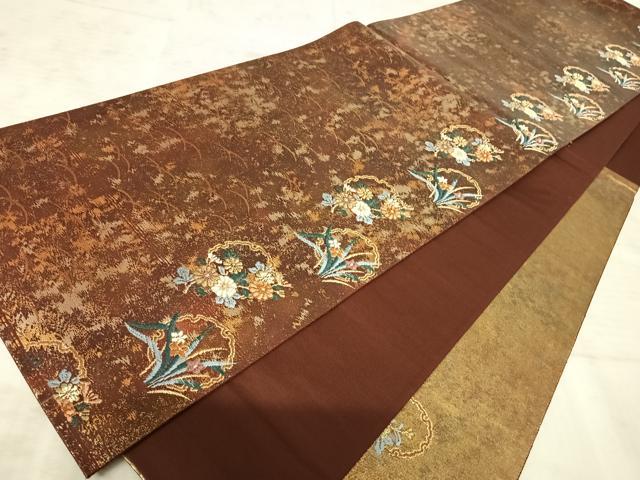 平和屋着物◎六通柄袋帯 唐織 雪輪露芝文 金糸 引箔 正絹 逸品 AAAZ5940yx
