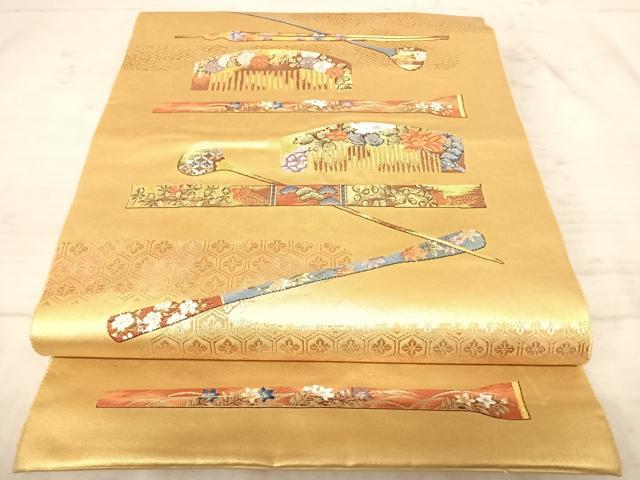 平和屋着物◎太鼓柄袋帯 唐織 簪 金糸 正絹 逸品 AAAZ5949yx