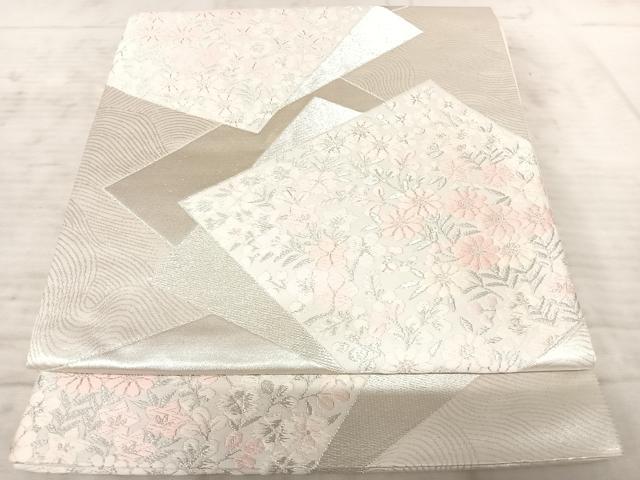 平和屋着物◎六通柄袋帯 唐織 色紙重ね花文 銀糸 正絹 逸品 AAAZ5954yx