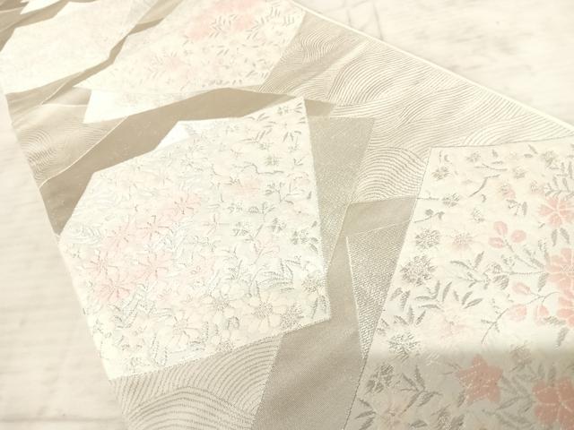 平和屋着物◎六通柄袋帯 唐織 色紙重ね花文 銀糸 正絹 逸品 AAAZ5954yx