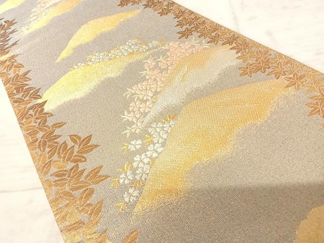 平和屋着物◎六通柄袋帯 遠山花文 金糸 正絹 逸品 AAAZ5999yx