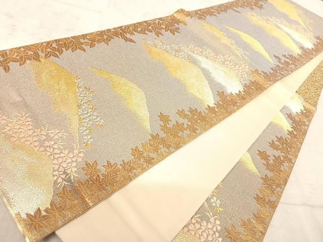 平和屋着物◎六通柄袋帯 遠山花文 金糸 正絹 逸品 AAAZ5999yx