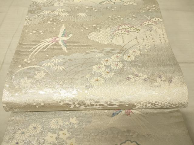 平和屋着物◎六通柄袋帯 唐織 花鳥文 銀糸 正絹 逸品 AAAZ6229cs