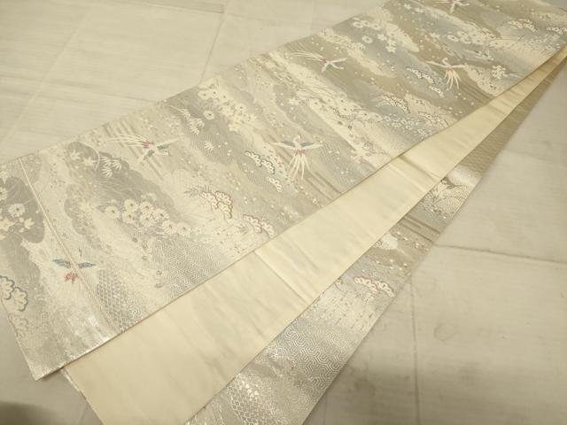 平和屋着物◎六通柄袋帯 唐織 花鳥文 銀糸 正絹 逸品 AAAZ6229cs