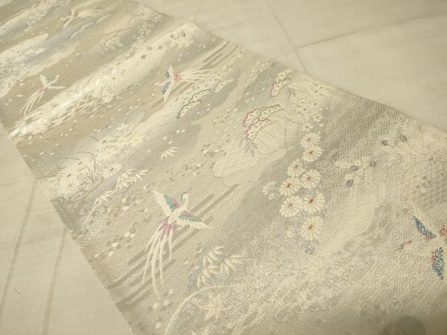 平和屋着物◎六通柄袋帯 唐織 花鳥文 銀糸 正絹 逸品 AAAZ6229cs