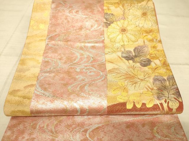 平和屋着物◎太鼓柄袋帯 流水菊文 金彩 正絹 逸品 AAAZ6234cs