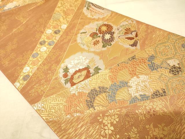 平和屋着物◎六通柄袋帯 雪輪花文 金糸 正絹 逸品 AAAZ6243cs