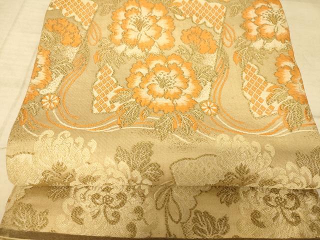 平和屋着物◎アンティーク 両面全通京袋帯 吉祥花文 正絹 逸品 AAAZ6266cs