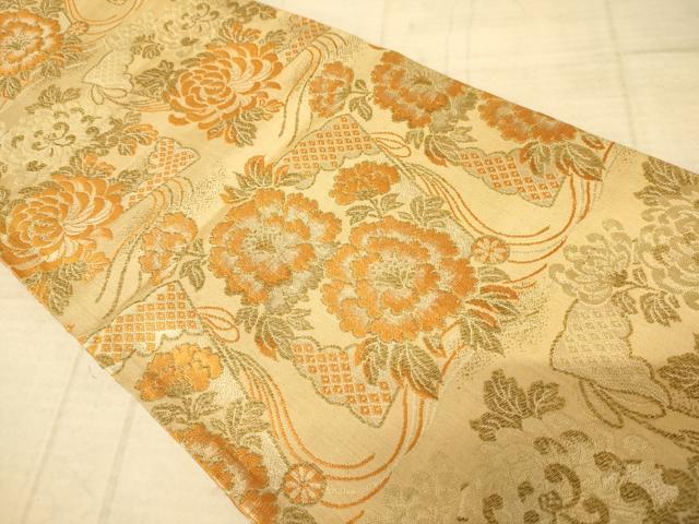 平和屋着物◎アンティーク 両面全通京袋帯 吉祥花文 正絹 逸品 AAAZ6266cs