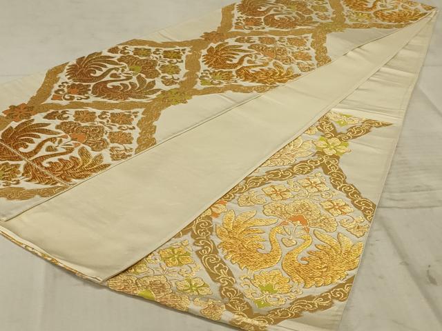 平和屋着物◎六通柄袋帯 花鳥文 金糸 正絹 逸品 AAAZ6297ou