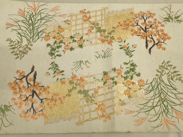 平和屋着物◎綴れ 太鼓柄袋帯 唐織 風景花文 金銀糸 正絹 逸品 AAAZ6312ou