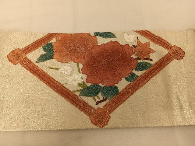 平和屋着物◎中国三大刺繍 相良刺繍 九寸名古屋帯 天井花文 銀糸 正絹 逸品 AAAZ6383mw