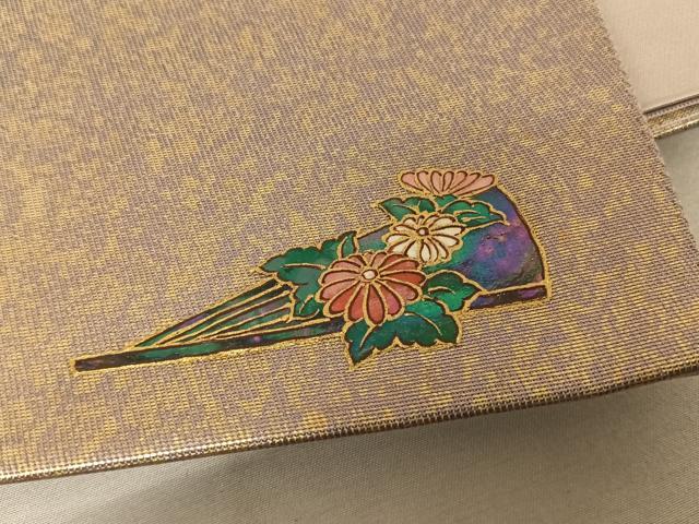 平和屋着物◎六通柄袋帯 螺鈿工匠 斉藤正樹 ワンポイント 霞文 引箔 正絹 逸品 AAAZ6387mw