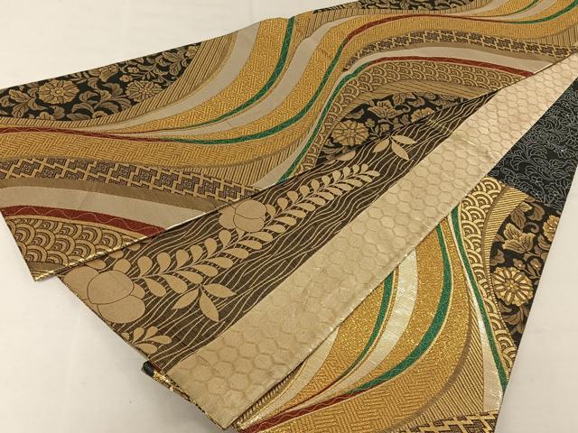 平和屋着物◎両面六通柄袋帯 吉祥花文 金糸 正絹 逸品 AAAZ6397mw