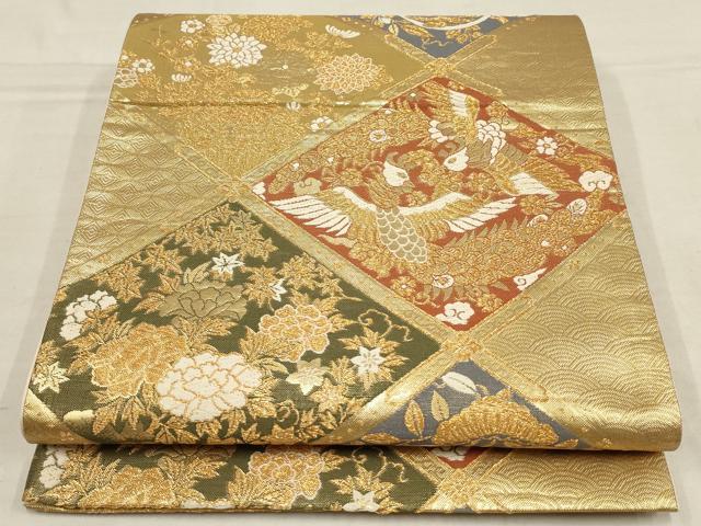 平和屋着物▼六通柄袋帯 寿宝錦 松竹梅 鳳凰天井花文 金糸 正絹 逸品 AAAZ6518wj