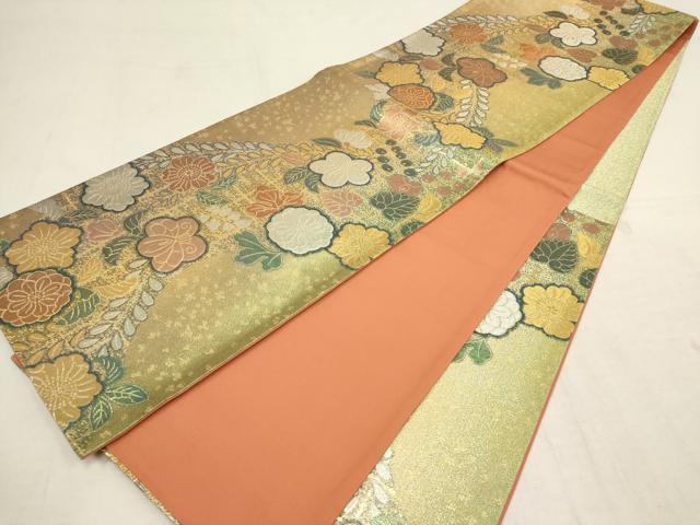 平和屋着物▼六通柄袋帯 草花文 金銀糸 正絹 逸品 AAAZ6605wj