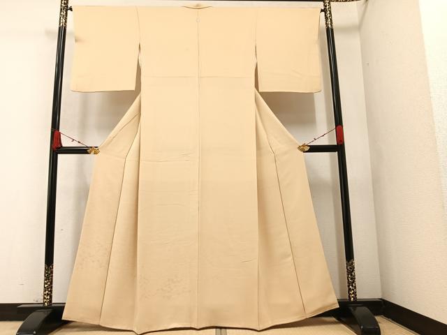 平和屋着物●無地絵羽訪問着 色無地 風景草木文 蜂蜜色 正絹 逸品 AAAZ6803ph