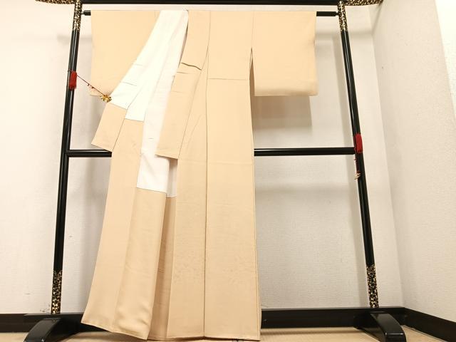 平和屋着物●無地絵羽訪問着 色無地 風景草木文 蜂蜜色 正絹 逸品 AAAZ6803ph