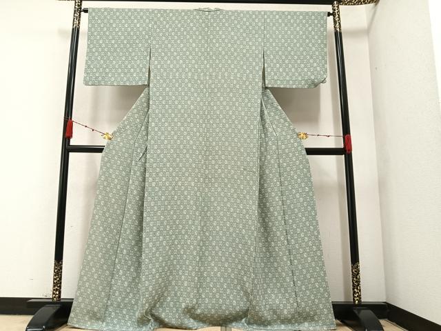 平和屋着物●上質な小紋 型染め 市松菊七宝文 正絹 逸品 AAAZ6845ph