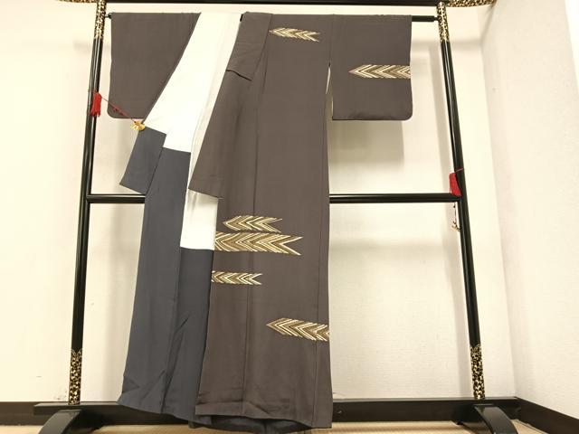 平和屋着物●訪問着 駒刺繍 幾何学文様 金彩 正絹 逸品 AAAZ6851ph