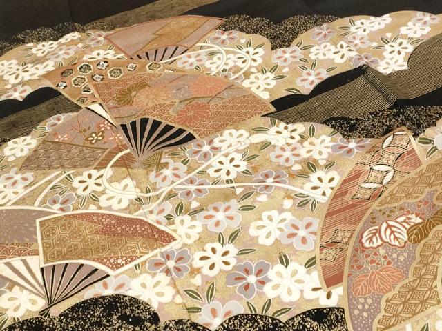 平和屋着物■豪華黒留袖 扇面花文 金彩 正絹 逸品 AAAZ6892st