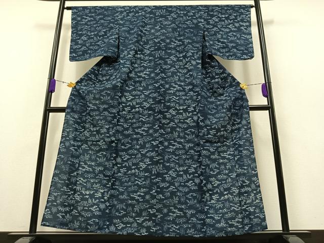 平和屋着物▽小紋 単衣 流水草花文 洗える着物 AAAZ7125jh