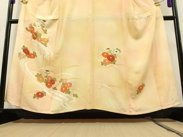 平和屋着物▽訪問着 単衣 駒刺繍 流水菊文 暈し染め 金糸 正絹 逸品 AAAZ7133jh