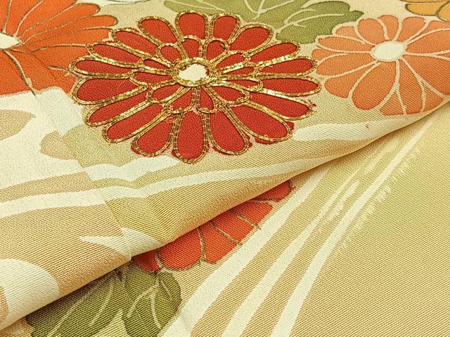 平和屋着物▽訪問着 単衣 駒刺繍 流水菊文 暈し染め 金糸 正絹 逸品 AAAZ7133jh