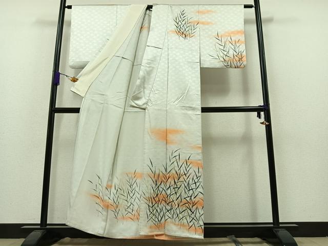 平和屋着物▽訪問着 単衣 草葉文 暈し染め 正絹 逸品 AAAZ7140jh