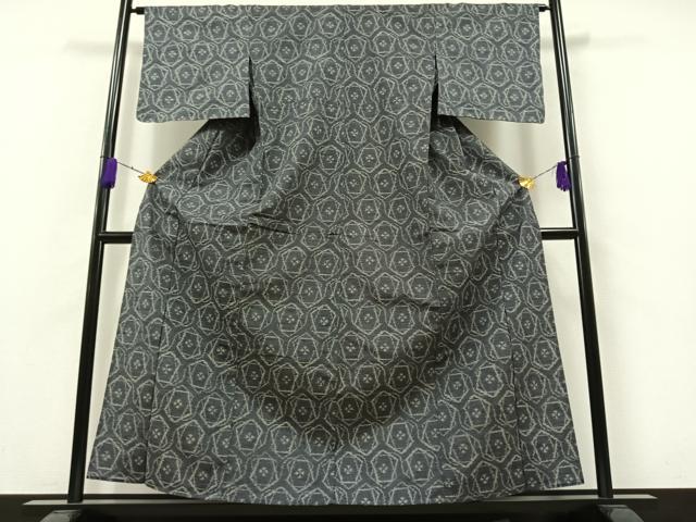 平和屋着物▽上質な紬 単衣 亀甲花文 三越扱い 正絹 逸品 AAAZ7141jh