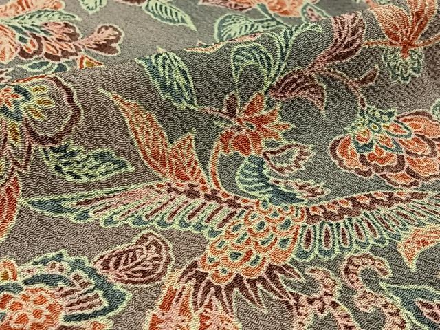 平和屋着物▽上質な小紋 単衣 更紗鳳凰花文 鬼しぼ縮緬 正絹 逸品 AAAZ7146jh