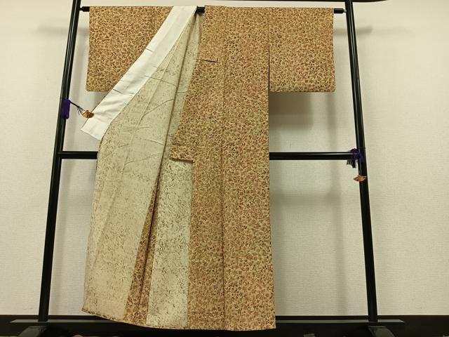 平和屋着物▽上質な小紋 単衣 草花文 正絹 逸品 AAAZ7148jh