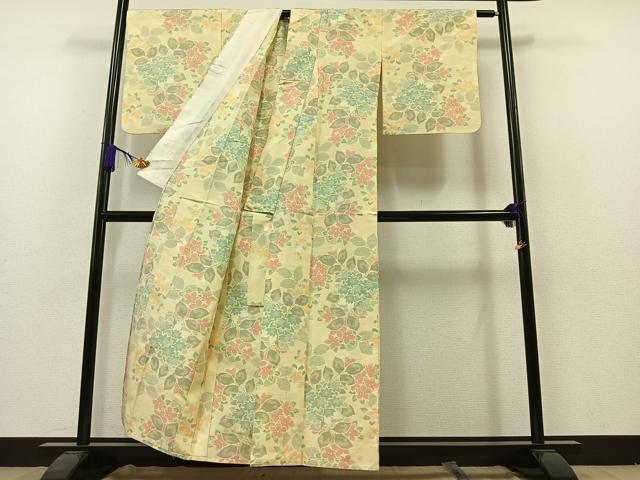 平和屋着物▽上質な紬 単衣 草花文 正絹 逸品 AAAZ7149jh