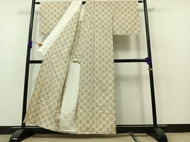 平和屋着物▽上質な紬 単衣 絣柄 正絹 逸品 AAAZ7154jh