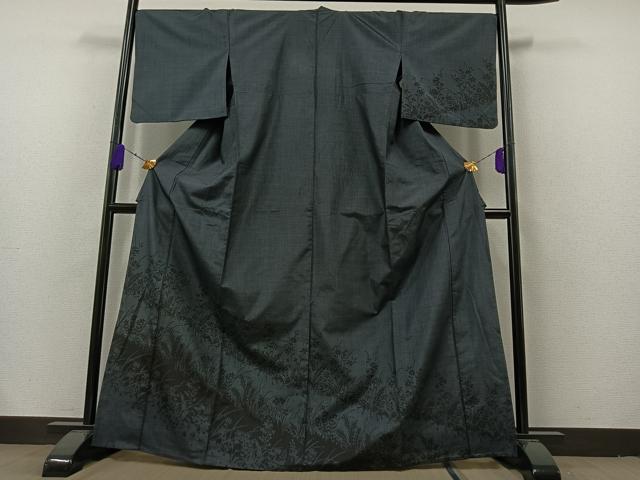 平和屋着物▽訪問着 単衣 紬地 草花文 正絹 逸品 AAAZ7155jh