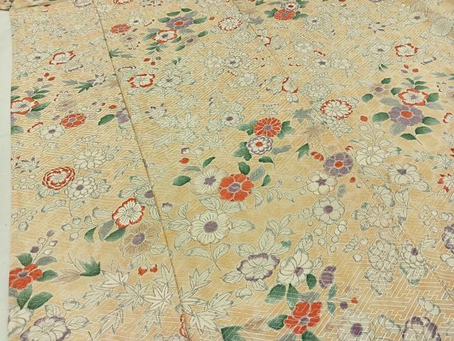 平和屋着物▽上質な小紋 単衣 草花文 暈し染め 正絹 逸品 AAAZ7157jh