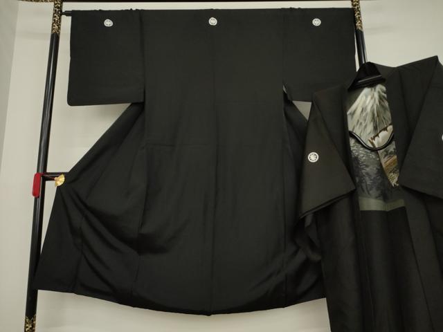 平和屋着物●男性 黒紋付 長羽織セット 正絹 逸品 AAAZ7164ck