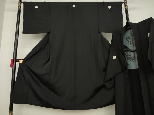 平和屋着物●男性 黒紋付 長羽織セット 正絹 逸品 AAAZ7170ck