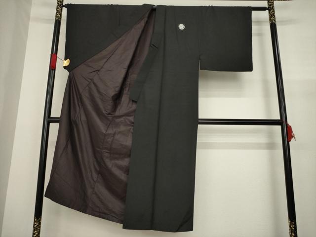 平和屋着物●男性 黒紋付 長羽織セット 正絹 逸品 AAAZ7170ck
