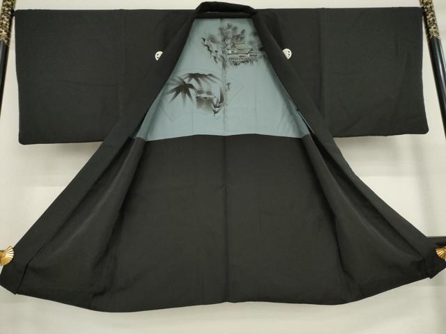 平和屋着物●男性 黒紋付 長羽織セット 正絹 逸品 AAAZ7170ck