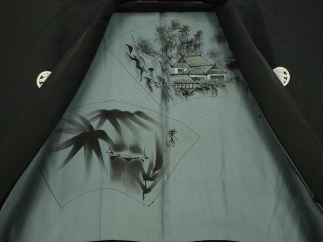 平和屋着物●男性 黒紋付 長羽織セット 正絹 逸品 AAAZ7170ck